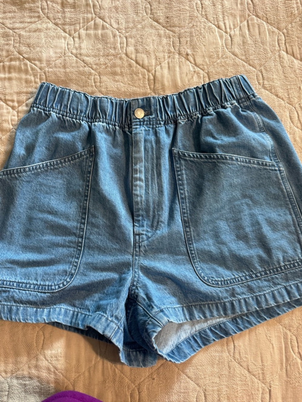 Madewell Elastic-Waist Light Blue Denim Shorts